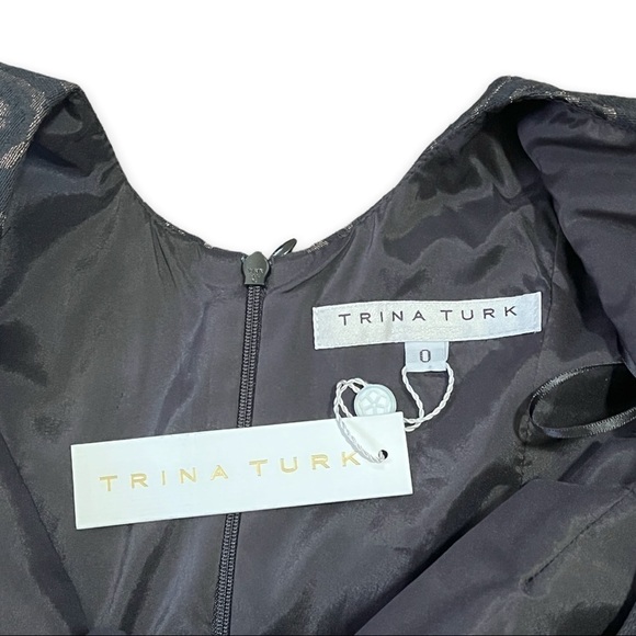 NWT Trina Turk Black Bronze Metallic Ruffled Hem Dress sz 0 - Picture 3 of 12